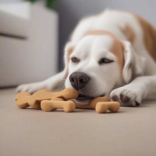 Dog enjoying a safe dog treat