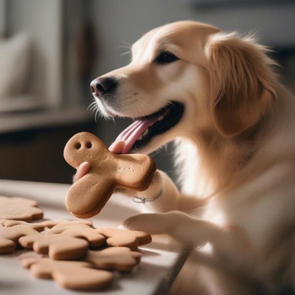 Dog enjoying a gingerbread biscuit