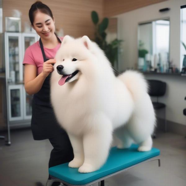 Dog getting groomed and smelling fresh