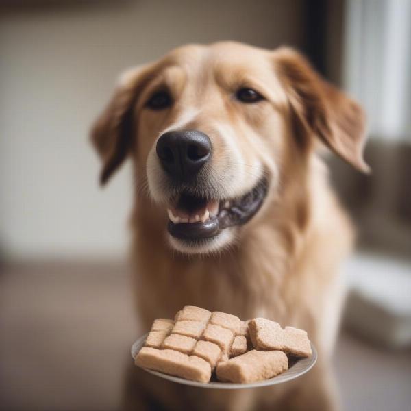 A dog enjoying a treat made with a silicone mould