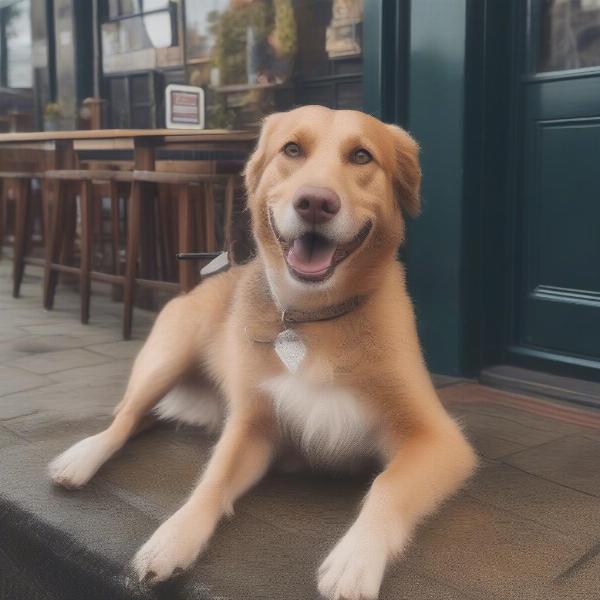 Dog enjoying a pub on the Isle of Dogs