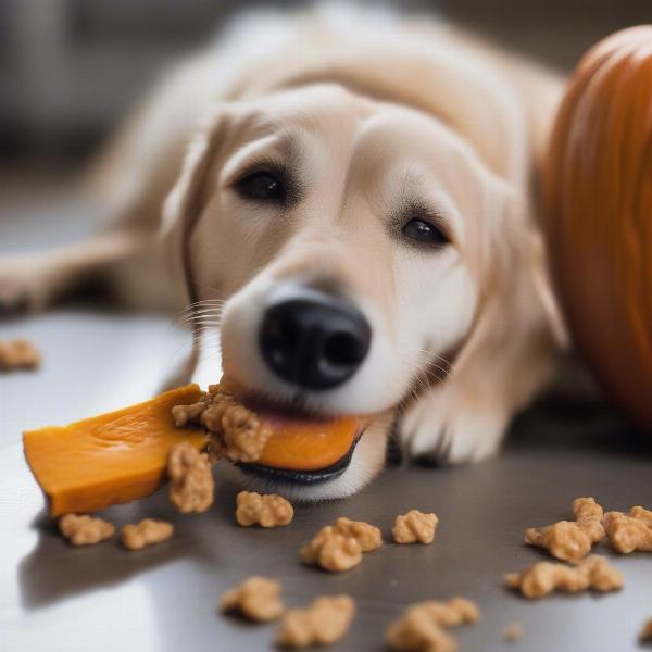 Dog Enjoying Pumpkin Peanut Butter Oatmeal Treat