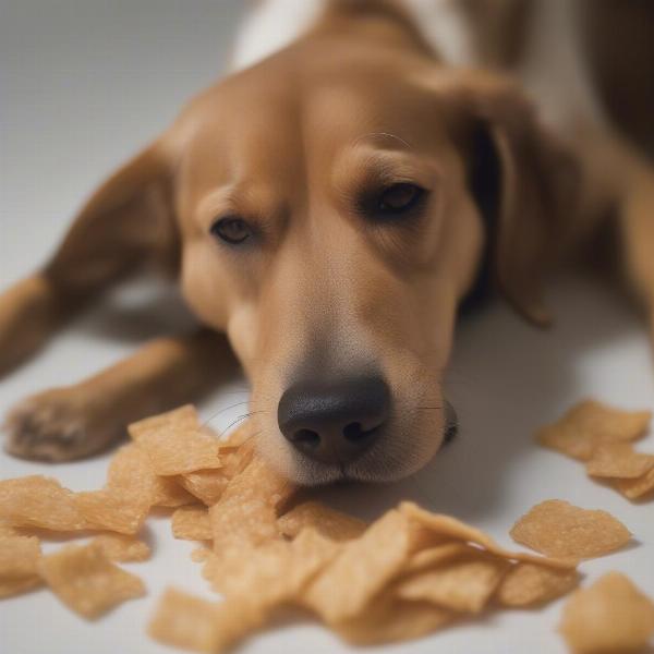 A happy dog eating a salty dog crisp