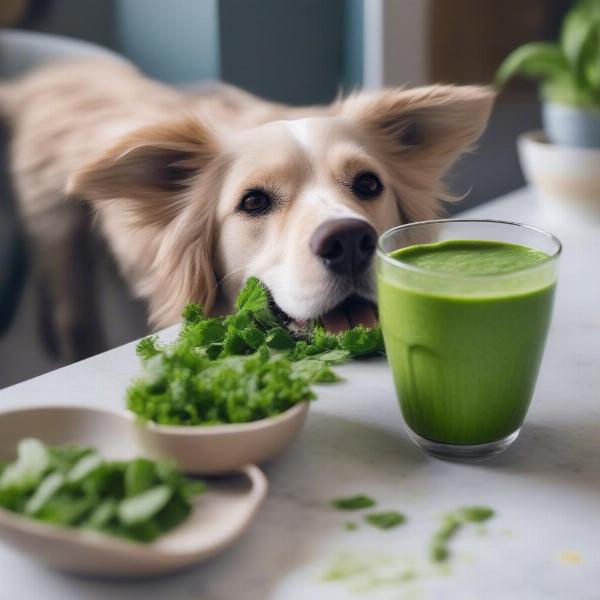 A happy dog enjoying a healthy smoothie