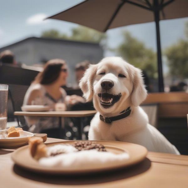 Dog enjoying a treat on an Ann Arbor patio