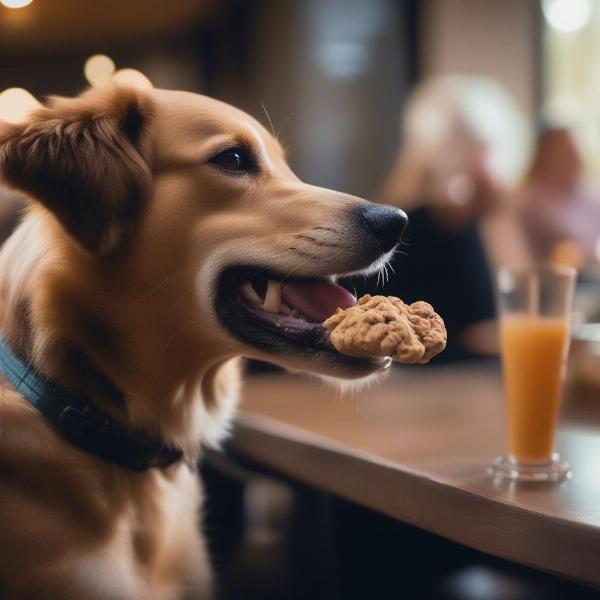 Dog enjoying a treat at an Asheville restaurant