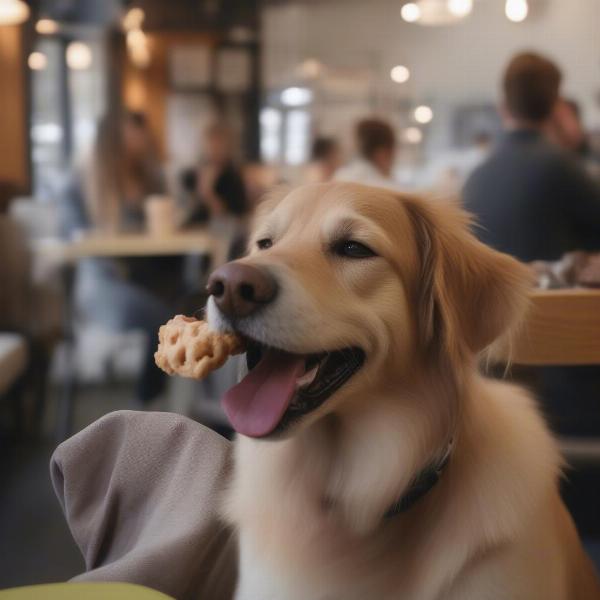 Dog enjoying a treat at a Glasgow cafe