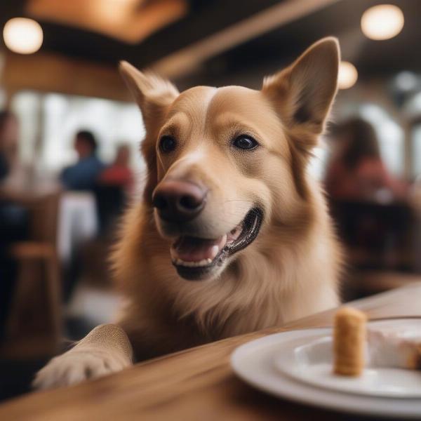 Dog enjoying a treat at a Leicester restaurant