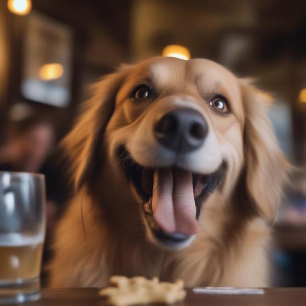 Dog enjoying treats at a pub