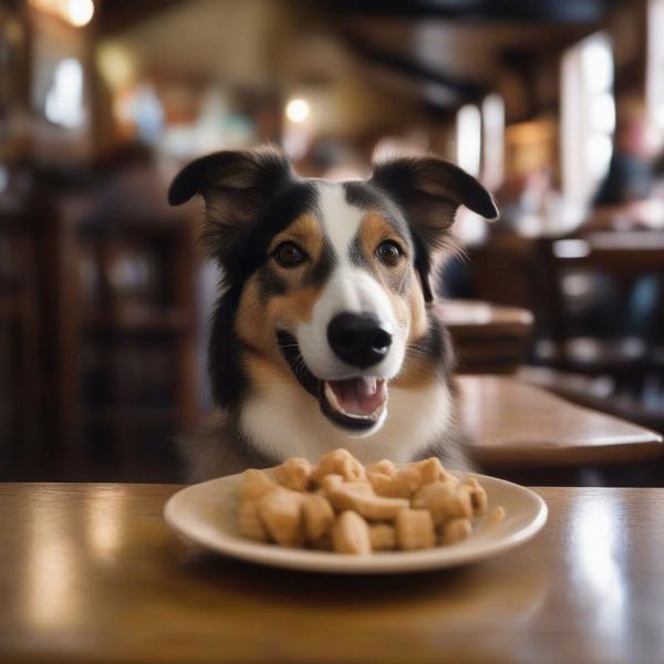 Dog enjoying treats at a Castleton pub