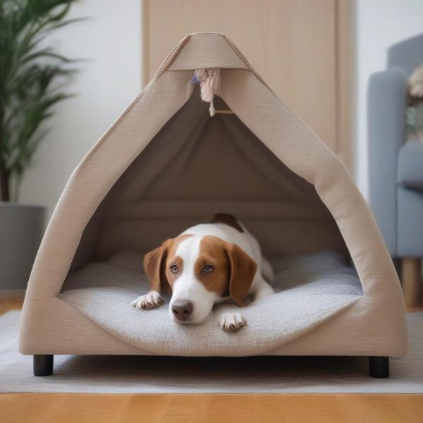 Dog happily exploring their new hideaway bed