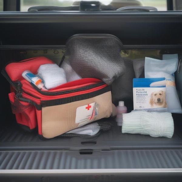 Dog first-aid kit in a truck