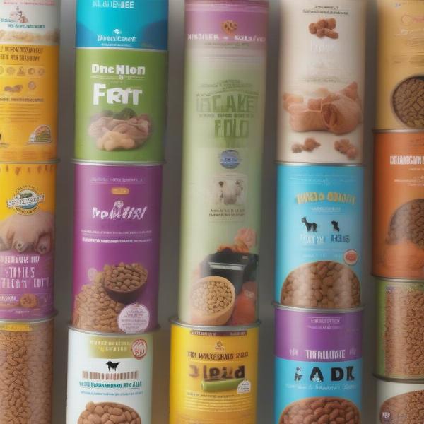 Various types of dog food in tubes