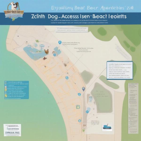 Dog-friendly beach map showing access points between 226 and 247.