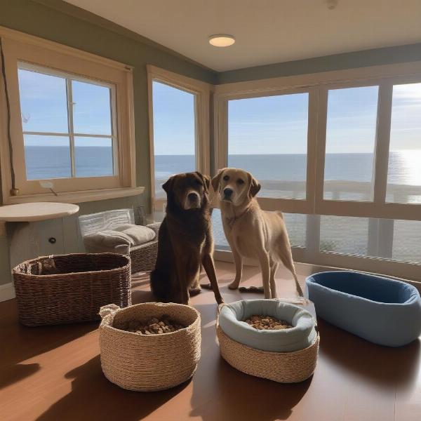 Dog-friendly B&B amenities like water bowls, dog beds, and treats.