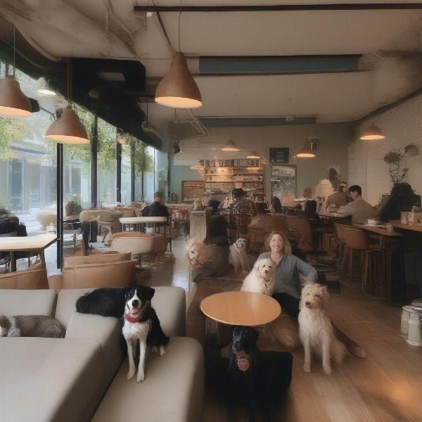 Cozy dog-friendly cafe interior in London