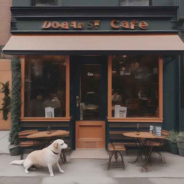 Dog-friendly cafe in Montreal with outdoor seating and dogs enjoying the atmosphere.