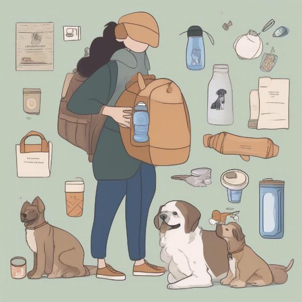 Dog owner with essentials for a cafe visit