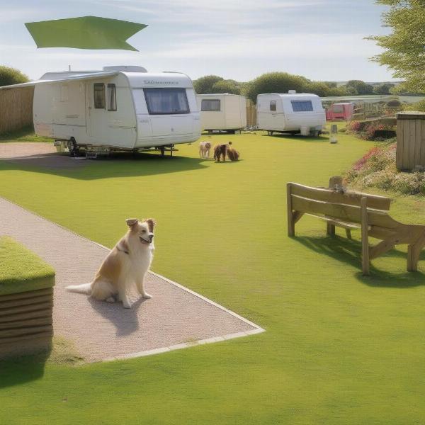 Dog-friendly caravan park in Dorset with designated dog walking area and amenities.