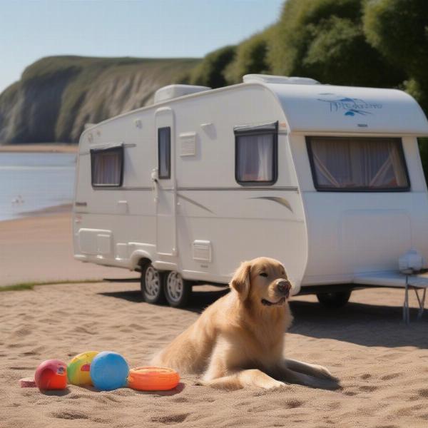 Dog friendly caravan parked near the beach in Weston-super-Mare