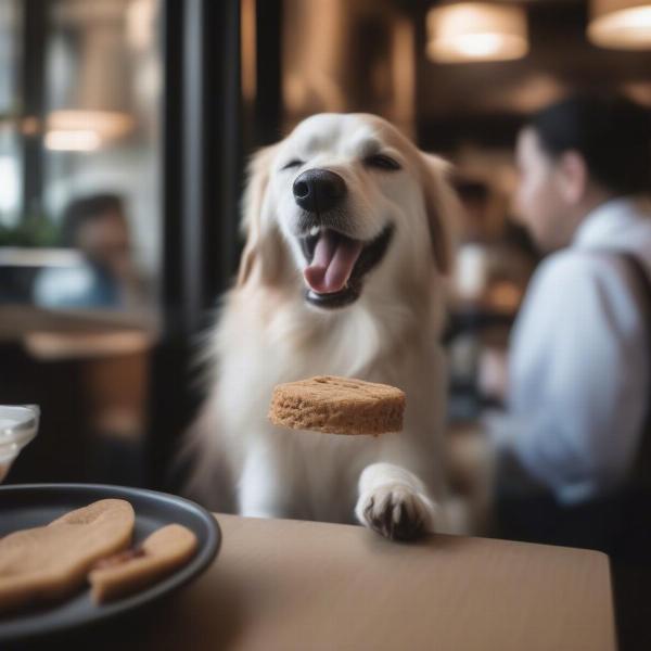 Dog enjoying treats at a dog-friendly restaurant in Toronto