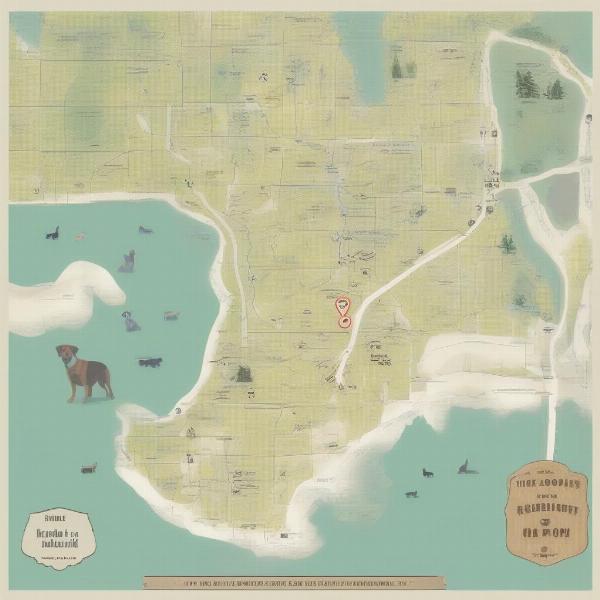 Map of Door County highlighting dog-friendly restaurants