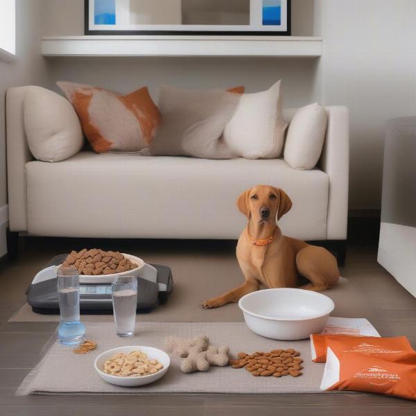 Dog-friendly hotel amenities including dog beds, bowls, and welcome treats.