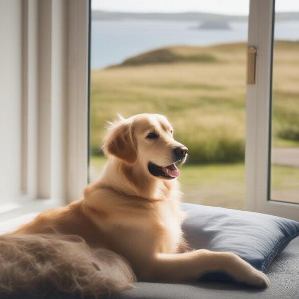 Dog-friendly hotel room in Cornwall with a dog bed and water bowl