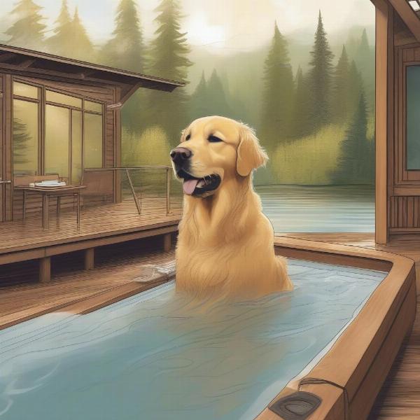 Dog relaxing in a hot tub at a dog-friendly lodge