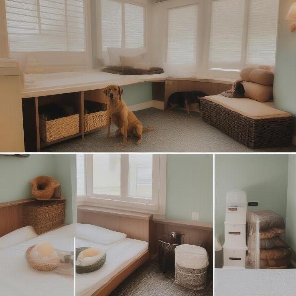 Dog-friendly motel amenities like a fenced yard, water bowls, and dog beds.