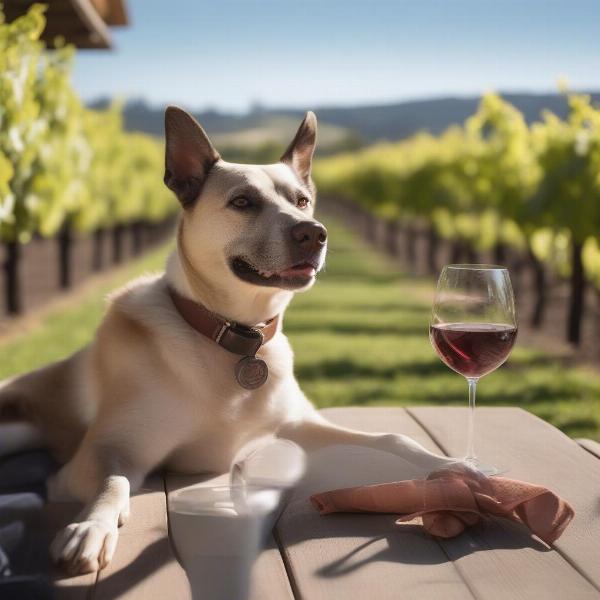 Dog enjoying a dog-friendly vineyard in Napa