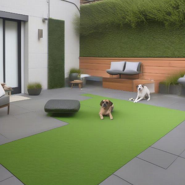 Dog-friendly patio flooring options: concrete, pavers, and artificial turf.