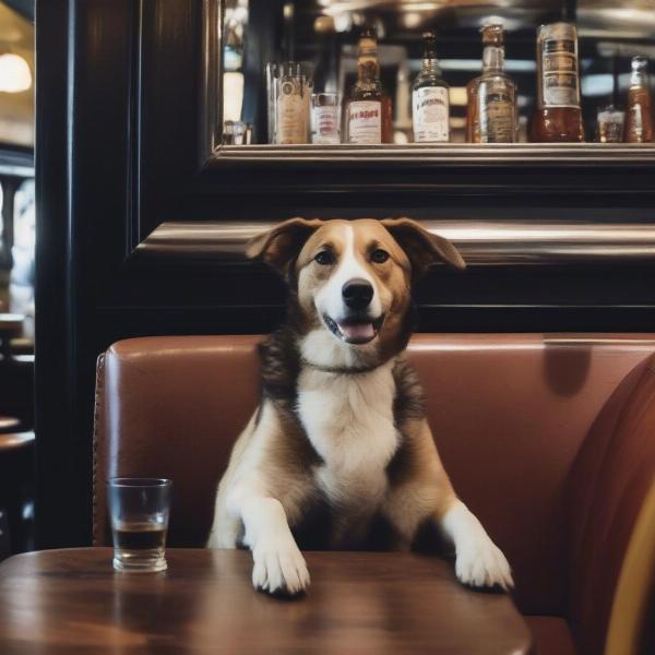 A well-behaved dog sitting patiently at a Birmingham pub