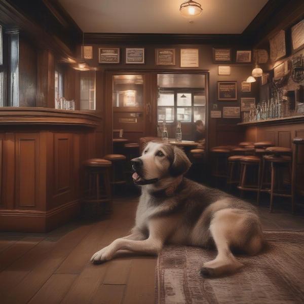 Inside a dog-friendly pub in Bridlington with a dog lying by its owner's feet.