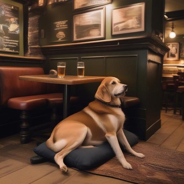 A dog relaxing at a dog-friendly pub in Brighton.