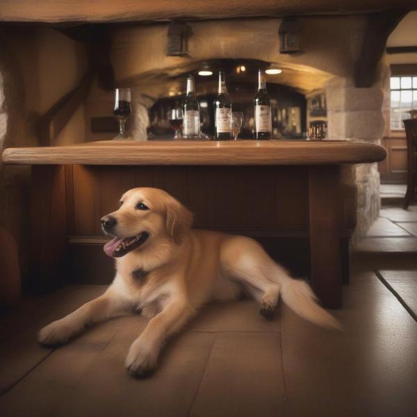 Dog relaxing at a dog-friendly pub in the Cotswolds