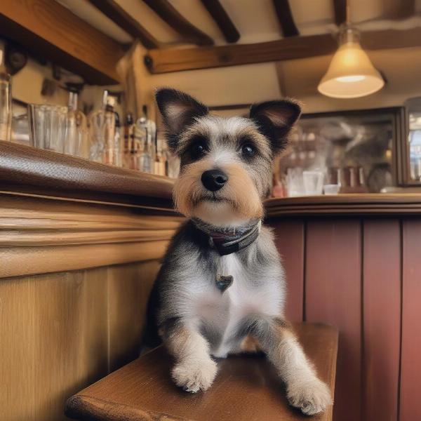 Dog sitting at a table in a pub in Hunstanton