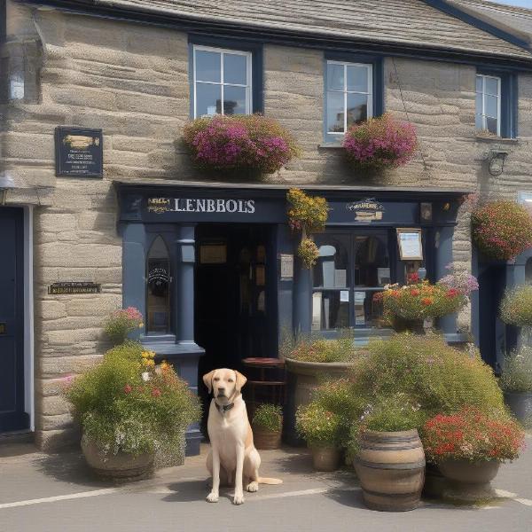 Dog sitting outside a pub in Padstow