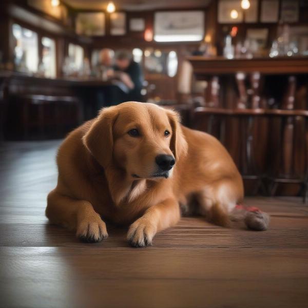 Dog relaxing in a dog-friendly pub in Paignton.