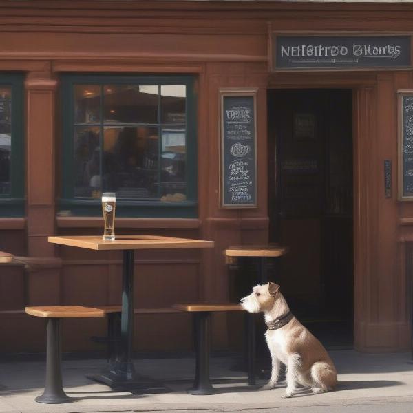 A dog sitting with its owner at a dog-friendly pub in Skipton