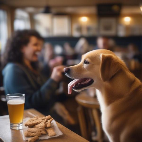 A dog enjoying treats at a dog-friendly pub in Wells next the Sea