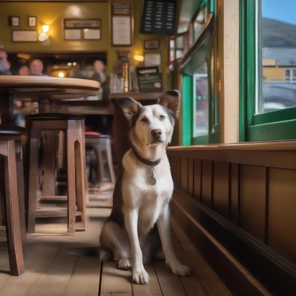 Dog-friendly pub in Oban with a dog sitting under a table