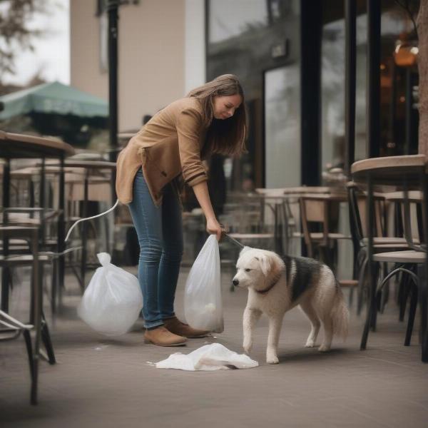 Dog owner practicing proper etiquette at a restaurant