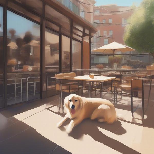 Dog-friendly restaurant patio with a water bowl