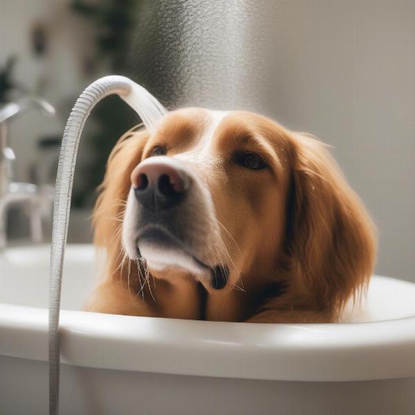 Bathing a dog with dog-specific shampoo