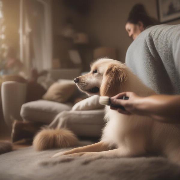 A dog being groomed to prevent shedding and odor