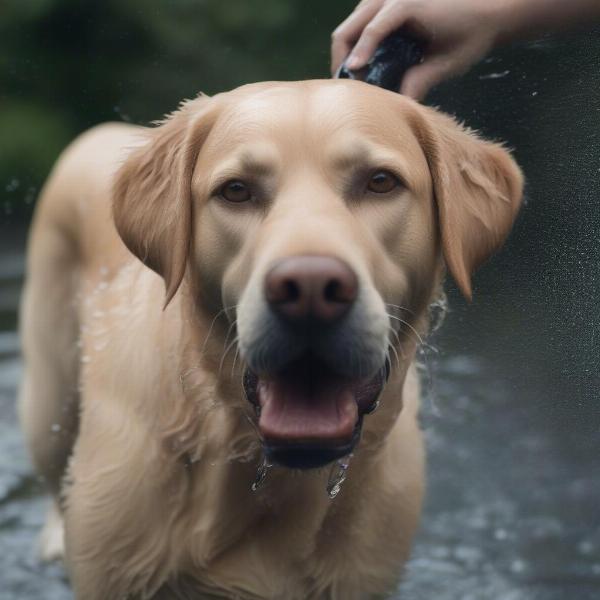 Dog Getting Rinsed After Beach