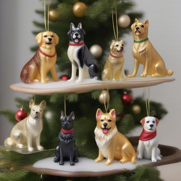 Dog glass ornaments in various breeds and styles