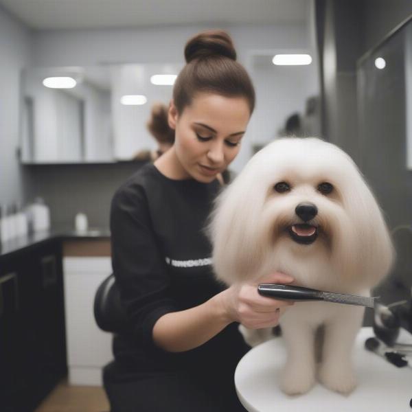 Dog groomer in London salon