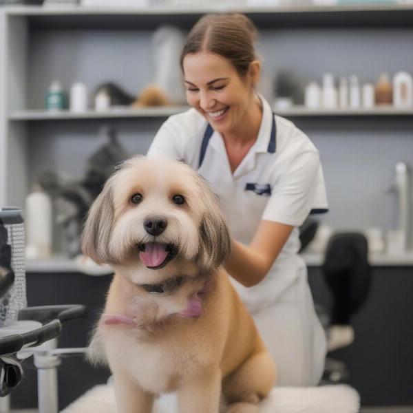 Dog groomer working with a dog in New Plymouth